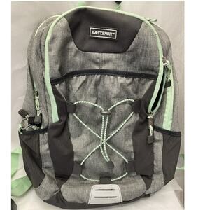 Eastsport Backpack Gray/Green Laptop Sleeve Multiple Pockets School Work College